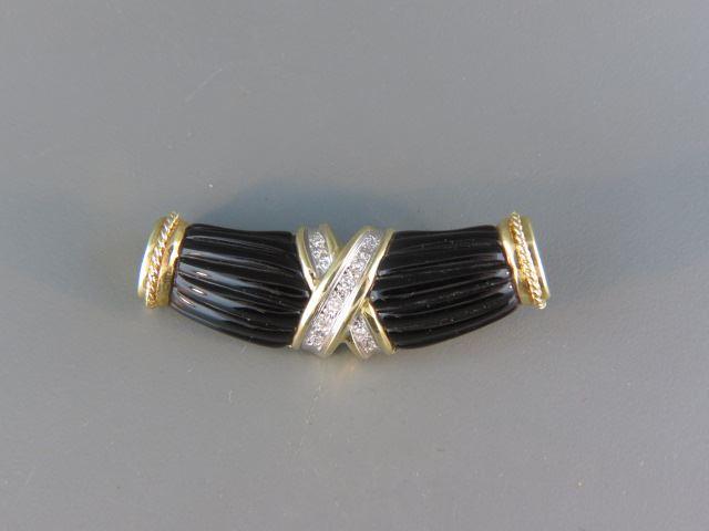 Appraisal: Diamond Black Onyx Enhancer or Slide carved onyx and round