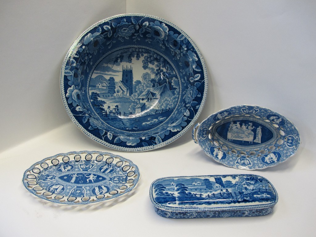 Appraisal: Clews Stone China blue and white Village Church pattern basin