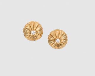 Appraisal: K Yellow Gold and Diamond Earclips K YELLOW GOLD AND