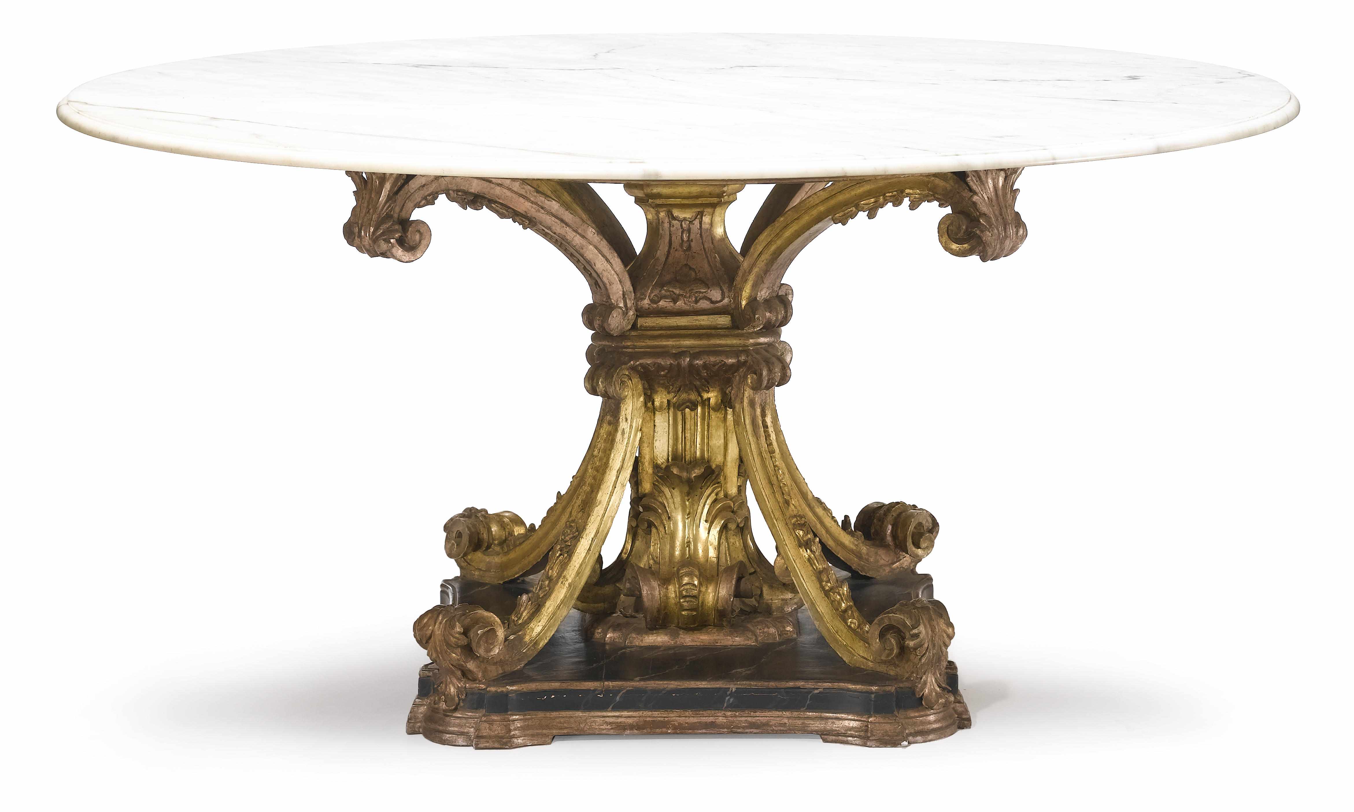 Appraisal: An Italian Neoclassical style carved giltwood center table incorporating antique