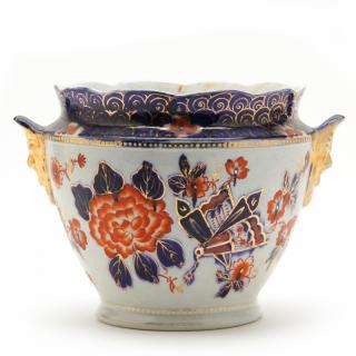 Appraisal: English Imari Jardiniere th century with gilt mask handles and