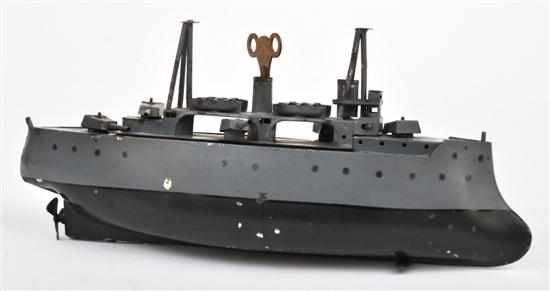 Appraisal: Bing Clockwork Battleship German circa grey and charcoal tinplate with