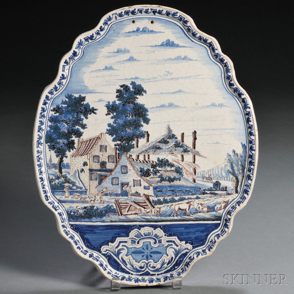 Appraisal: Dutch Delft Wall Plaque Holland th century shield shape blue