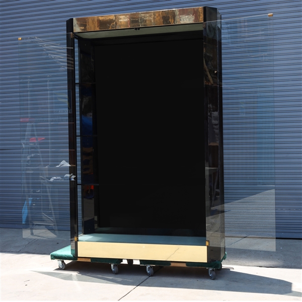 Appraisal: Modern large gold finish glass-door cabinet includes four adjustable glass