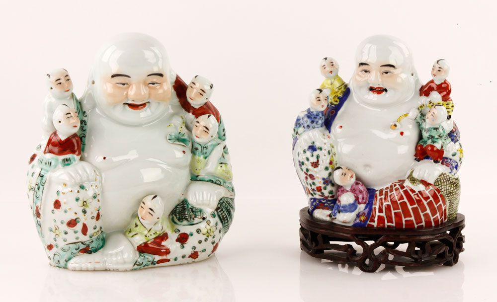 Appraisal: - Two Famille Rose Budai Figures Two famille rose porcelain