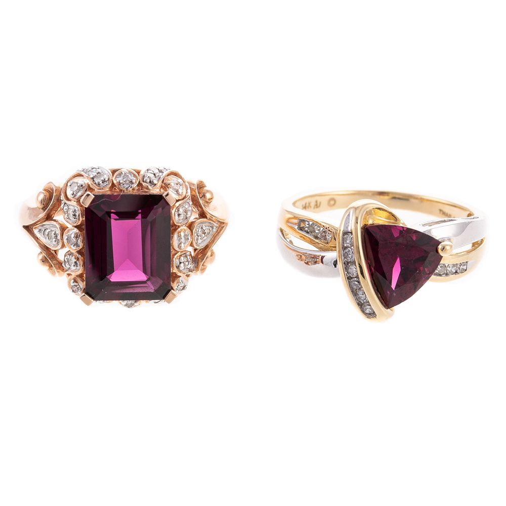 Appraisal: Two Garnet Diamond Rings in K K yellow gold ring