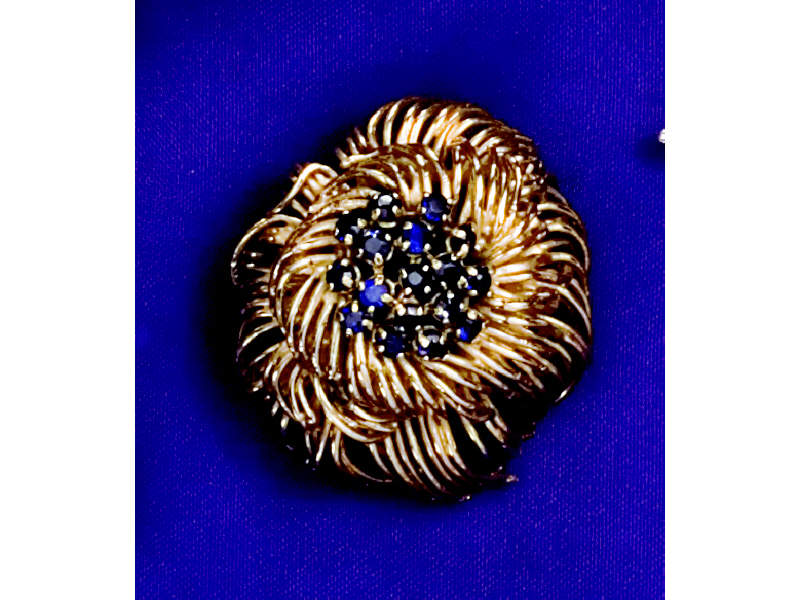 Appraisal: SAPPHIRE BROOCH k yellow gold sea anemone brooch set with