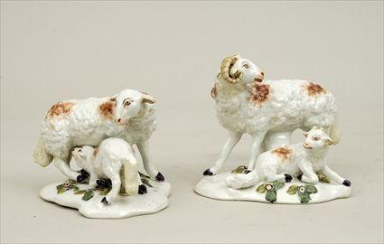 Appraisal: Pair of Continental Porcelain Ram Figure Groups x in