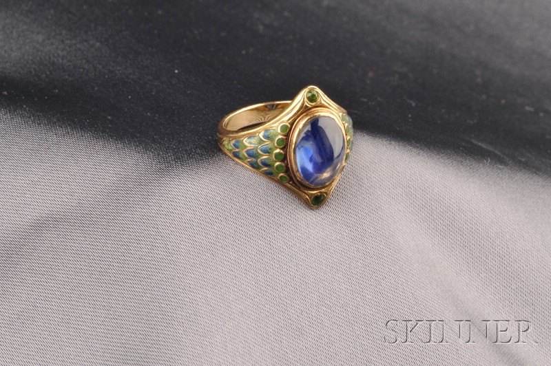 Appraisal: Art Nouveau Sapphire Demantoid Garnet and Enamel Ring Tiffany Co