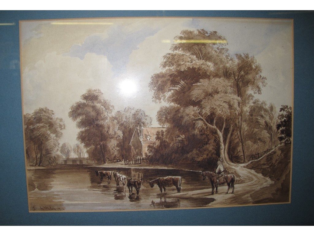 Appraisal: JOHN MIDDLETON Watercolour of cattle and a horseman by a