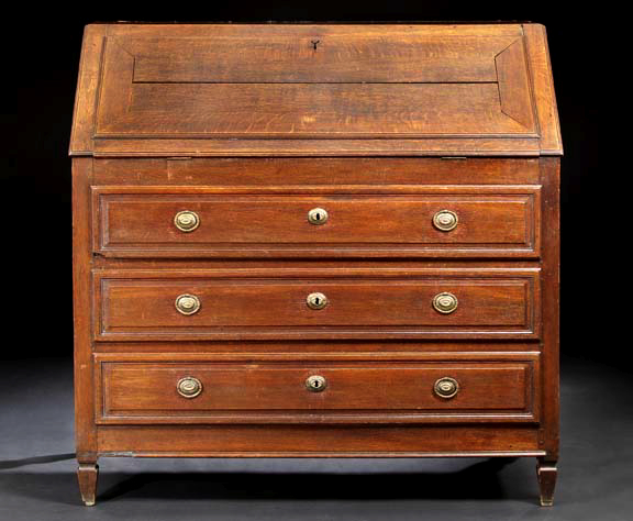 Appraisal: Provincial Louis XVI-Style Oak Bureau mid- th century the slant