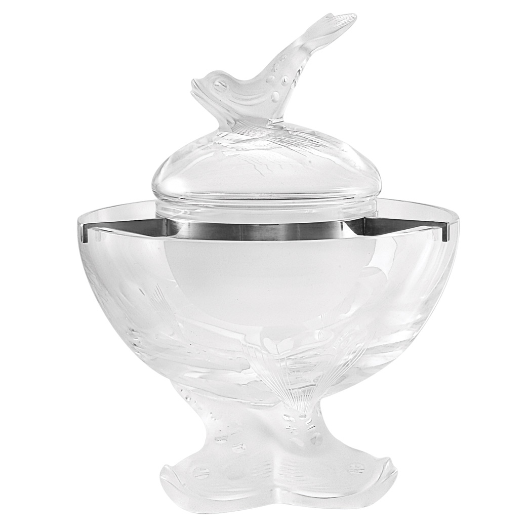 Appraisal: Lalique Molded Glass Ivor Caviar Server Modern Of circular form