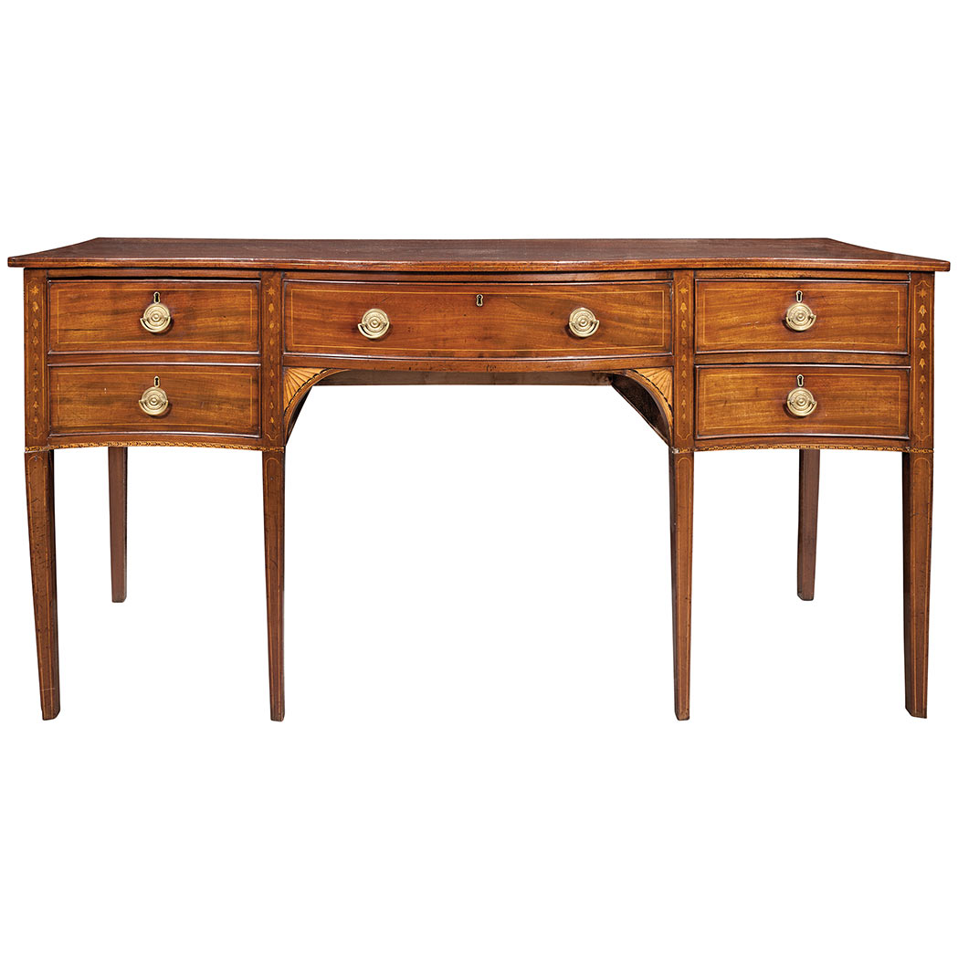 Appraisal: George III Inlaid Mahogany Sideboard The serpentine top above a