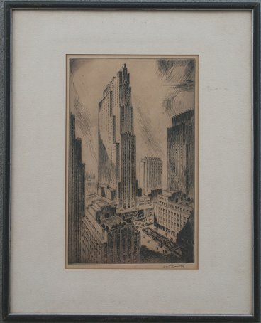 Appraisal: LOWELL Nat American - ''Rockefeller Center'' Etching sight size ''