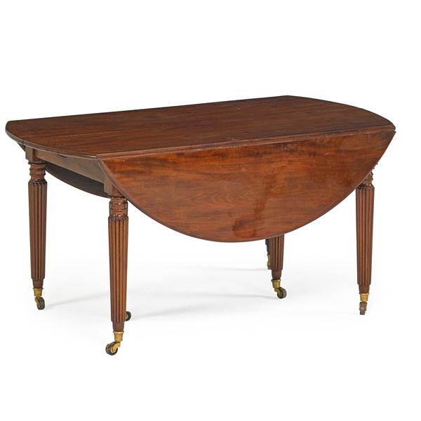 Appraisal: LOUIS PHILIPPE DROP-LEAF DINING TABLE Mahogany with reeded legs on