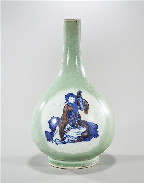 Appraisal: Chinese underglaze blue and red vase depicting a seated woman