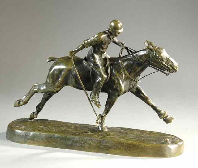 Appraisal: A GUIET BRONZE SCULPTURE French th century depicting a polo