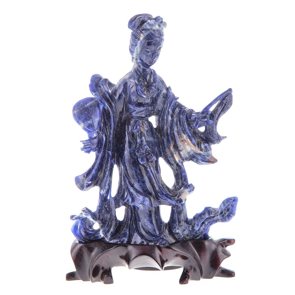 Appraisal: Chinese Carved Lapis Quan yin Goddess carved walking on waves