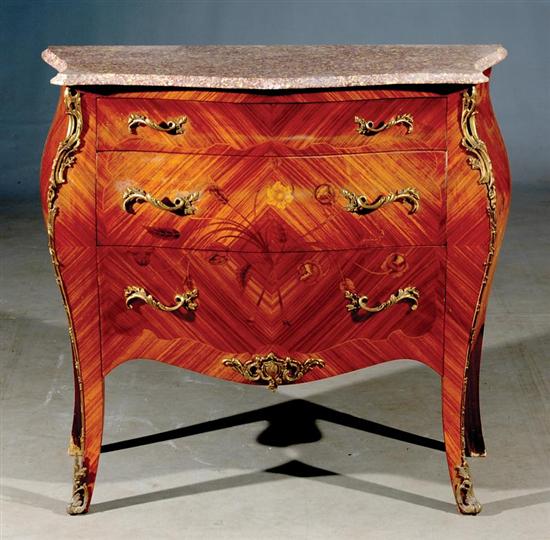 Appraisal: Louis XV style kingwood and marquetry bombe commode early th