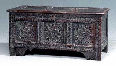 Appraisal: Early English oak lift-top chest paneled top and original tine