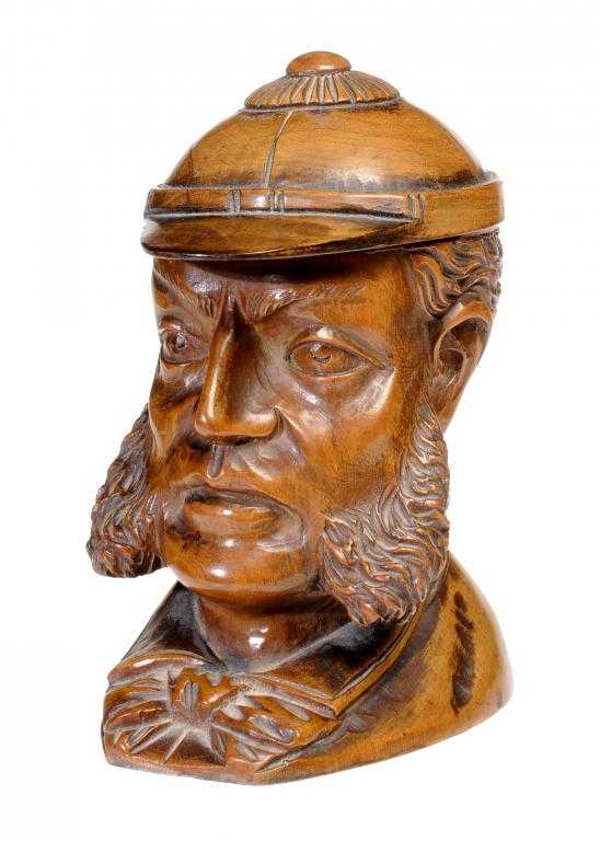 Appraisal: A VICTORIAN NOVELTY CARVED BOXWOOD INKWELL as the head of