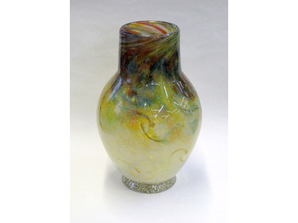 Appraisal: Large Scottish glass vase with mottled yellow body and rustic