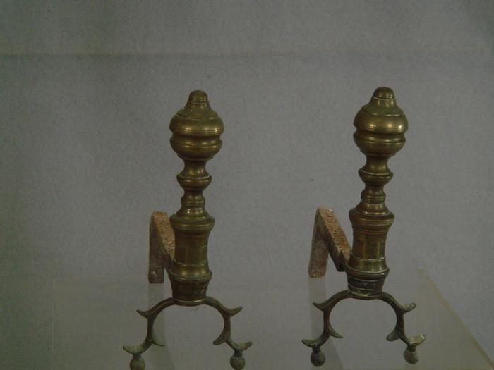 Appraisal: Pr miniature brass andirons double stirrup legs on ball feet