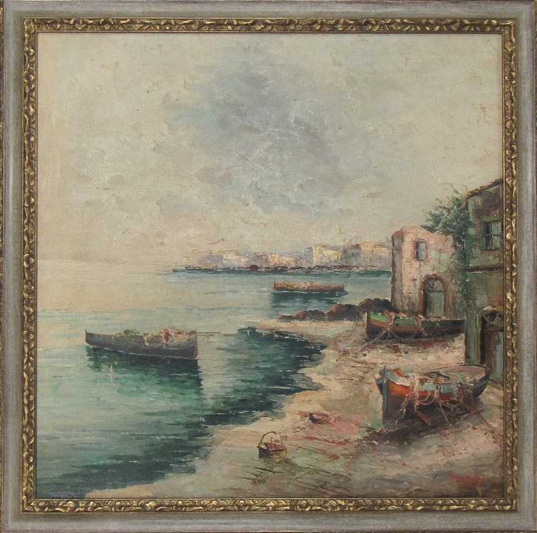 Appraisal: GIORDANO OIL ON CANVAS Italy th century Italian coastal village