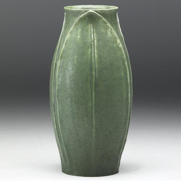 Appraisal: GRUEBY Vase with three full-height tooled and applied leaves covered