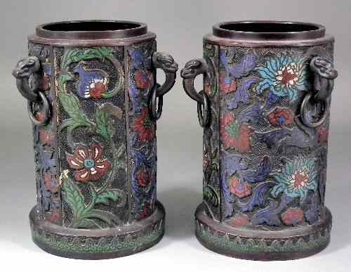 Appraisal: A pair of th Century Japanese bronze and cloisonne enamel