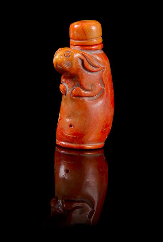 Appraisal: Sale Lot A Coral Snuff Bottle carved with a rabbit