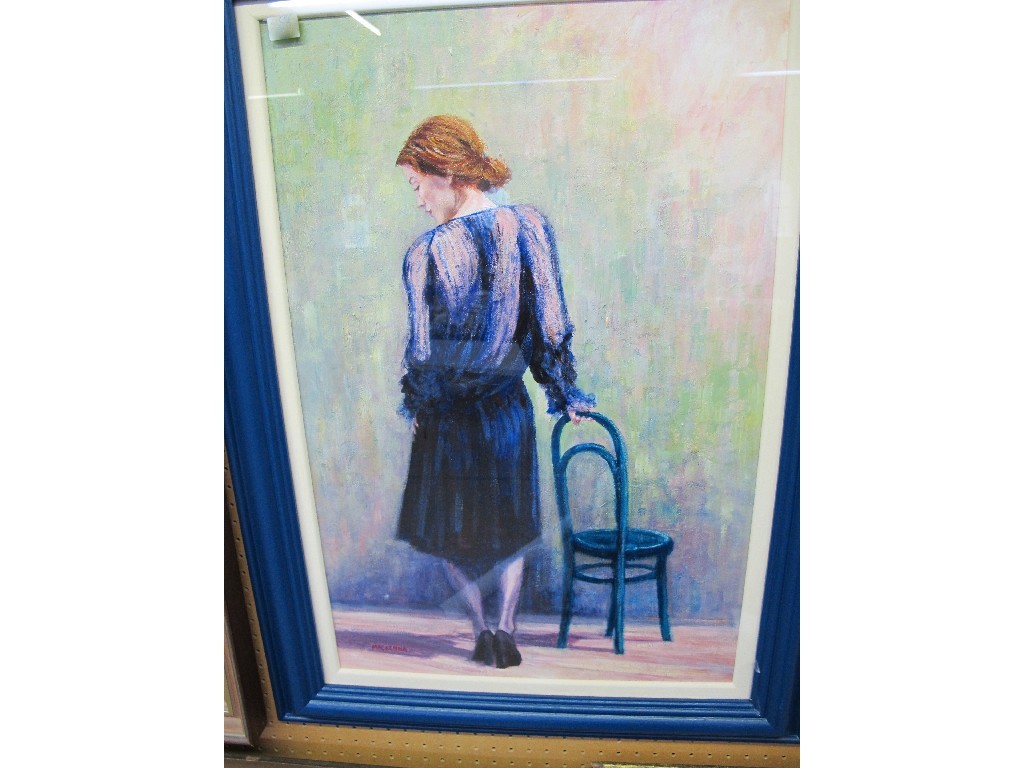 Appraisal: PETER MACKENNA Acrylic 'Girl by a bentwood chair' signed