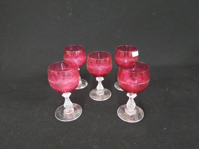 Appraisal: Cranberry Clear Cut Glass Wines elegant hollow pedestal bases excellent