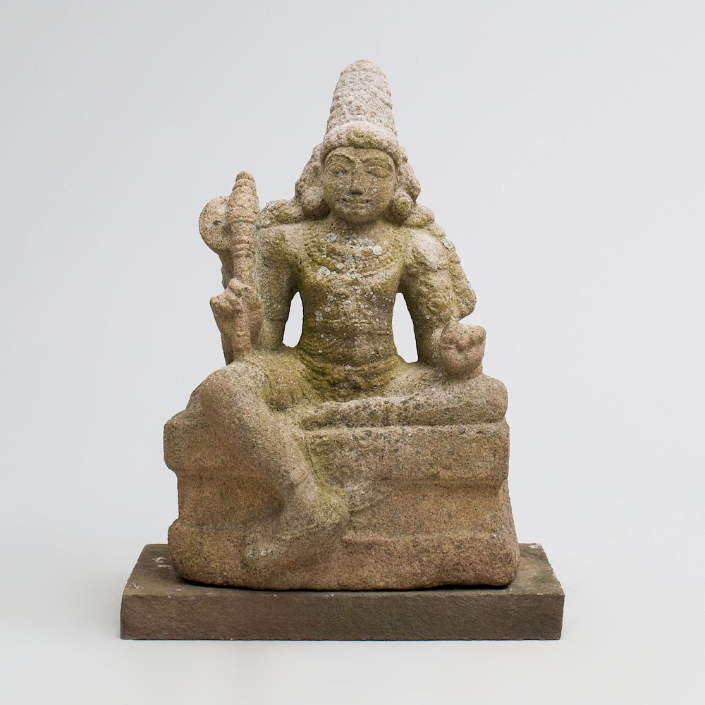 Appraisal: Indian Grey Granite Figure of Chandikeshwara Fitted with an additional