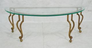 Appraisal: Decorator Demi Lune Glass Cocktail Coffee Table Gilt Iron Base