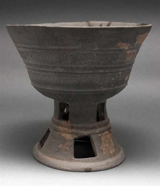 Appraisal: Korean earthenware pedestal bowl possibly a libation cup th century