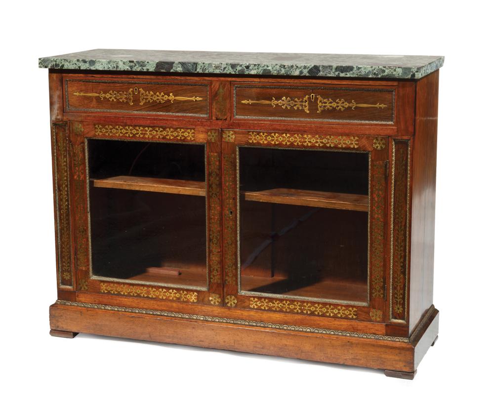 Appraisal: Regency Rosewood and Brass Inlaid Side Cabinet th c green