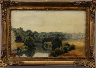 Appraisal: Jean Ferdinand Monchablon France - French river landscape Oil on