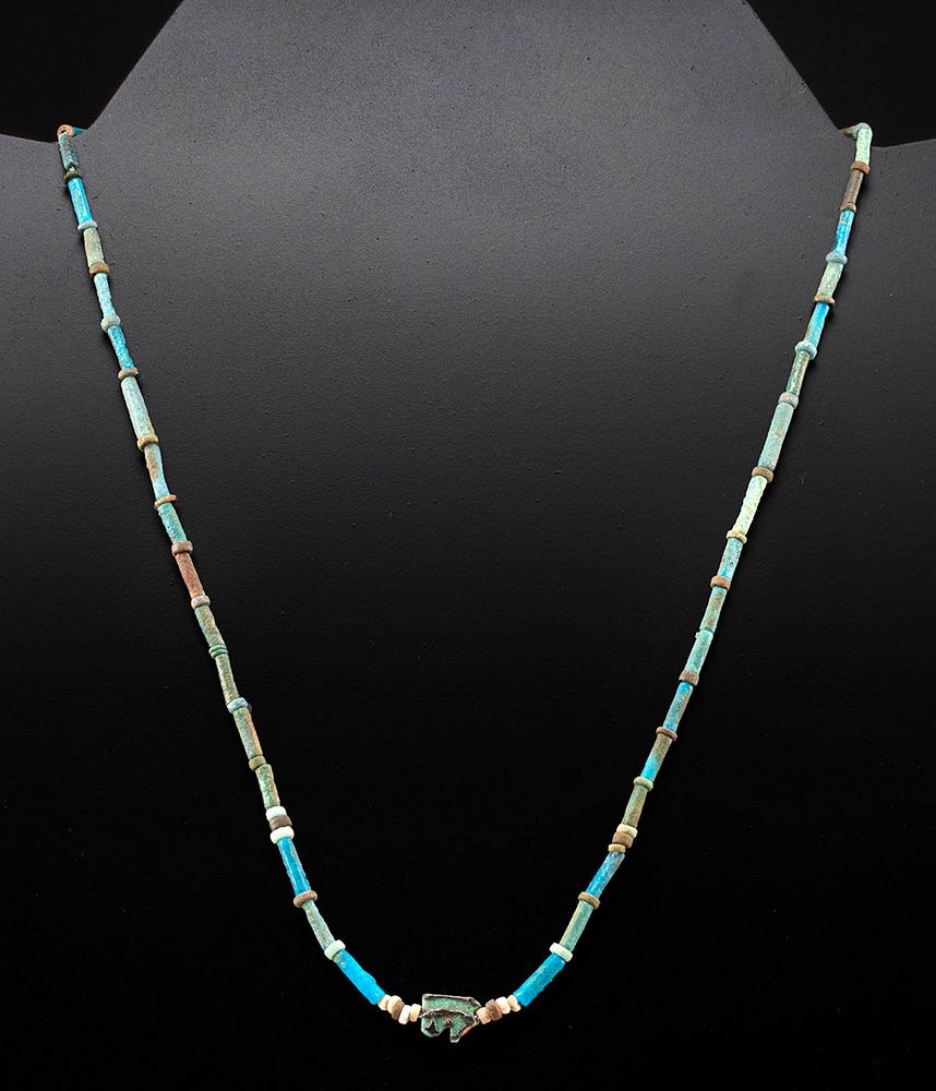 Appraisal: Egyptian Faience Bead Necklace w Eye of Horus First Time