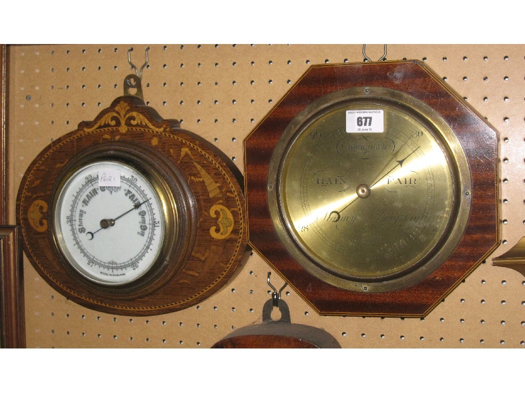 Appraisal: Lot comprising brass cased barometer and an oak and inlaid