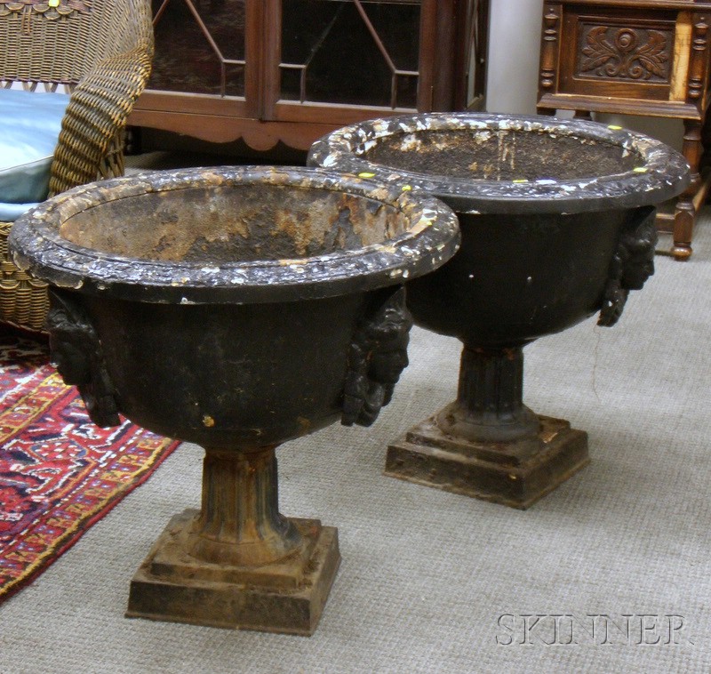 Appraisal: Pair of Black-painted Late Victorian Cast Iron Garden Urns ht