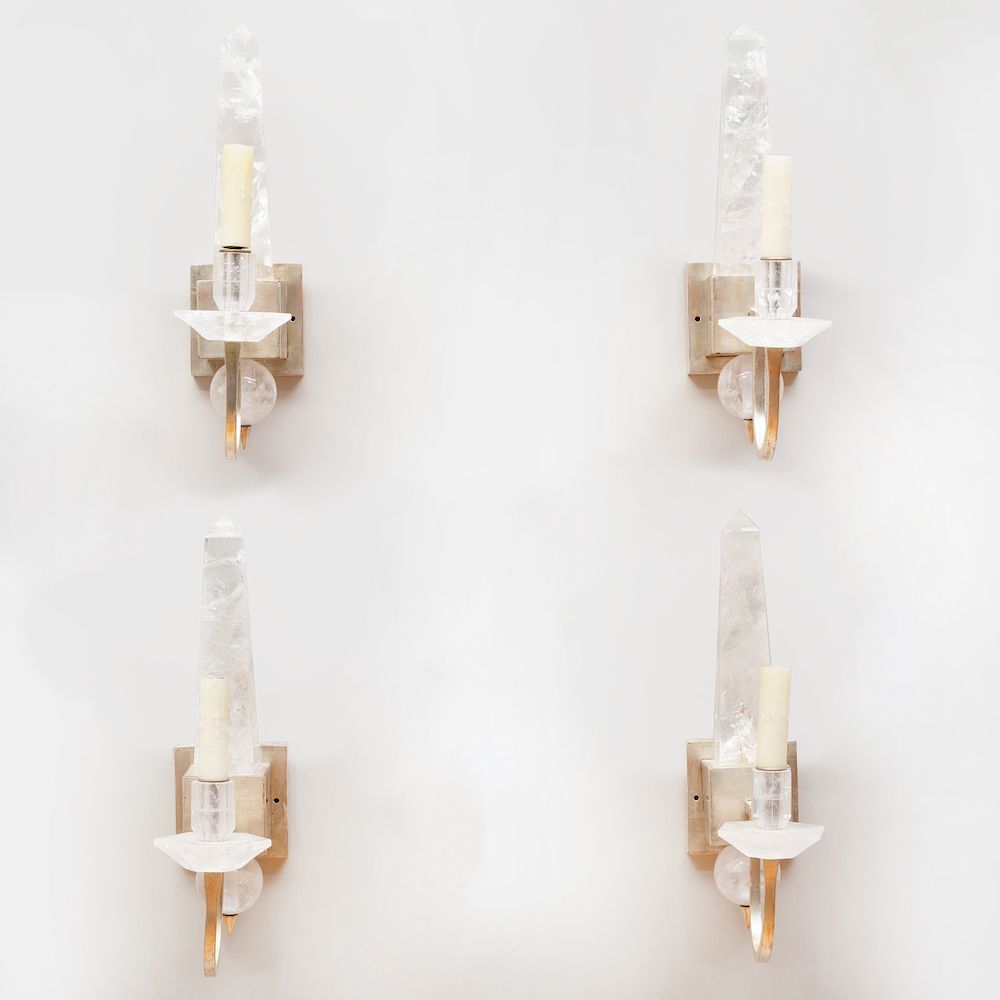 Appraisal: Set of Four Rock-Crystal and Polished Nickel Single Light Sconces