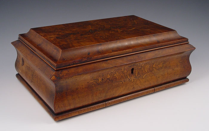 Appraisal: th C INLAY TRAVEL SEWING BOX Inlaid veneer floral design