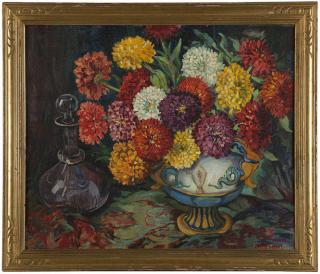 Appraisal: Florence Parker Bloser Still Life with Zinnias in a vase