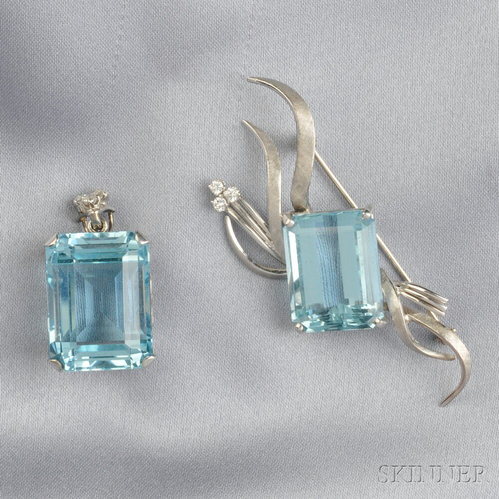 Appraisal: Two kt White Gold and Aquamarine Jewelry Items a pendant