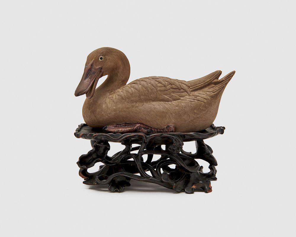 Appraisal: Painted Earthenware Figure of a Duck possibly Japanese Painted Earthenware