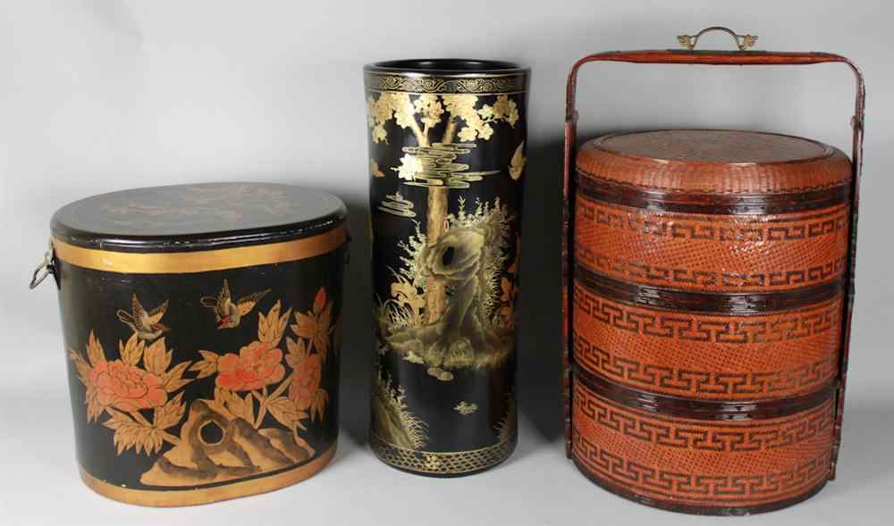 Appraisal: GROUP OF LARGE ASIAN LACQUER PIECES including a Chinese polychrome