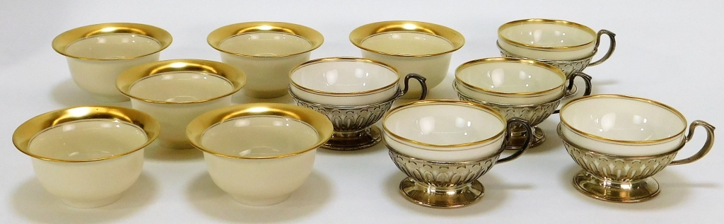 Appraisal: AMERICAN BELLEEK GILDED BERRY BOWLS AND TEACUPS America Early th