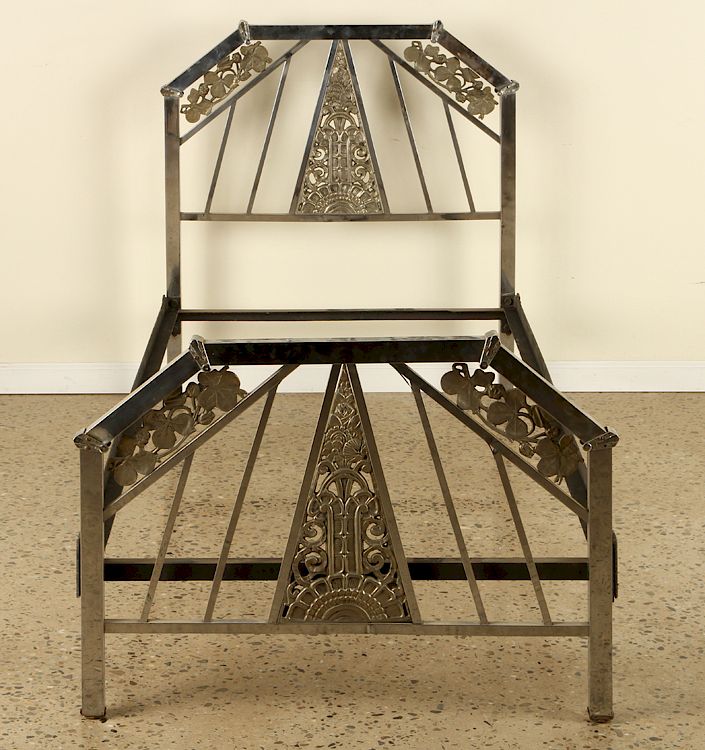 Appraisal: TWIN SIZE ART DECO CHROME IRON BED C A twin