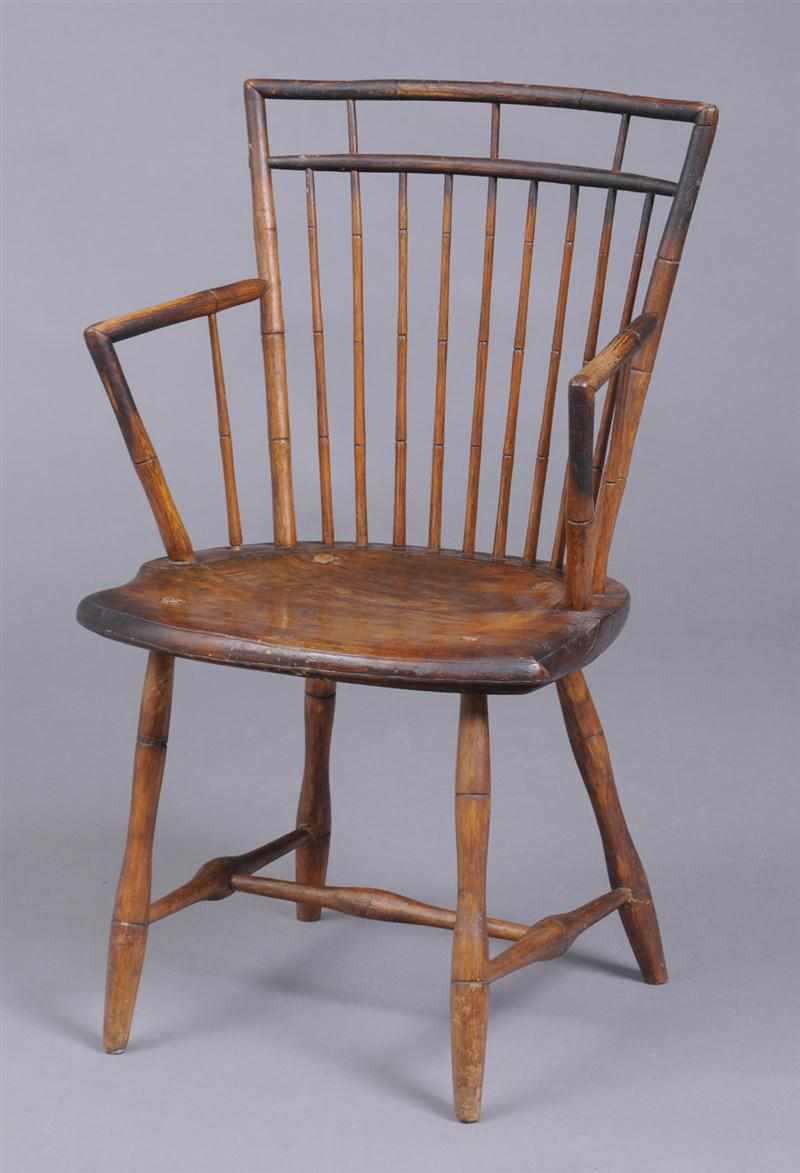 Appraisal: AMERICAN WINDSOR HICKORY AND PINE BAMBOO-TURNED ARMCHAIR The curved top